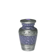 Mini Cremation Urn for Human Ashes – Purple Marble Finish with Engraved Pewter Bands & Gemstone Lid – 3 Cu In, Set of 10